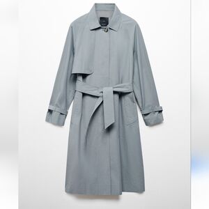Mango cotton trench coat with belt Grey blue color NWT